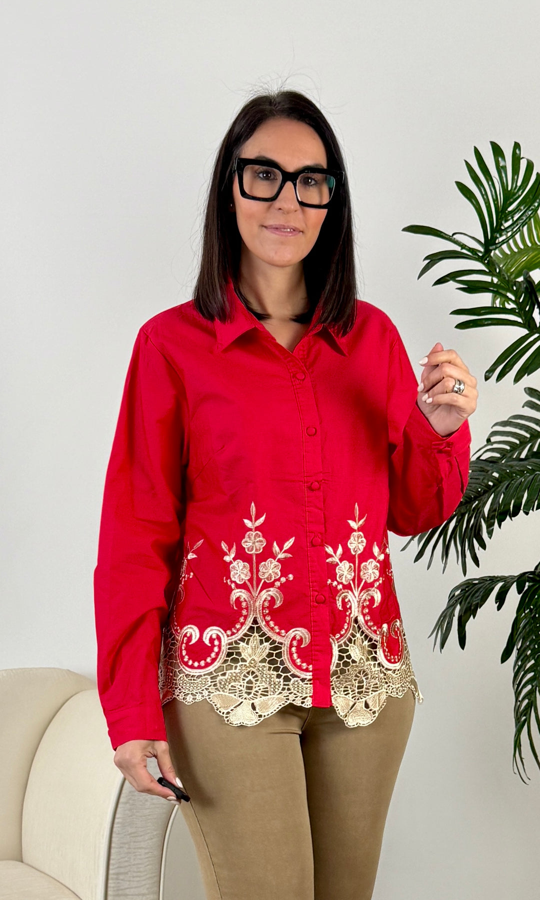 Camisa Blonda Encaje Roja