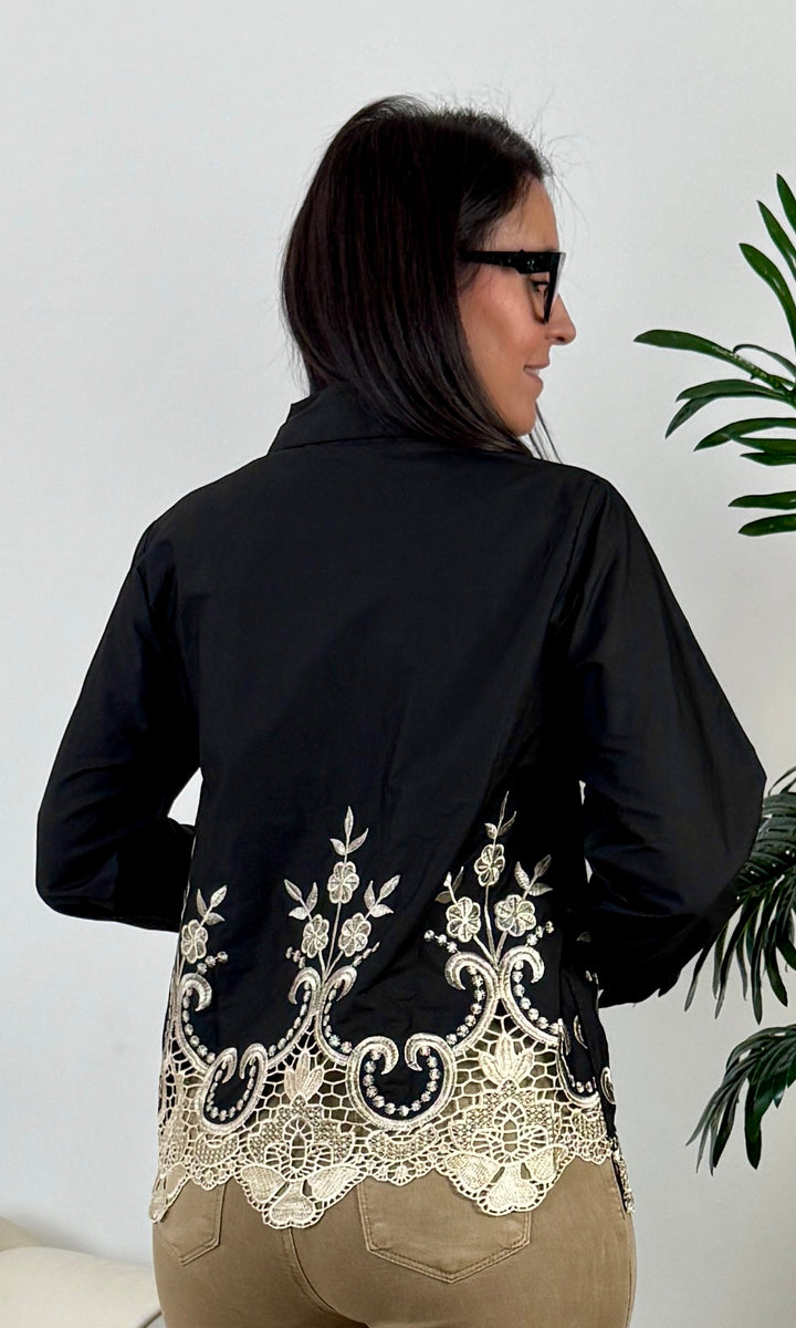 Camisa Blonda Encaje Negra