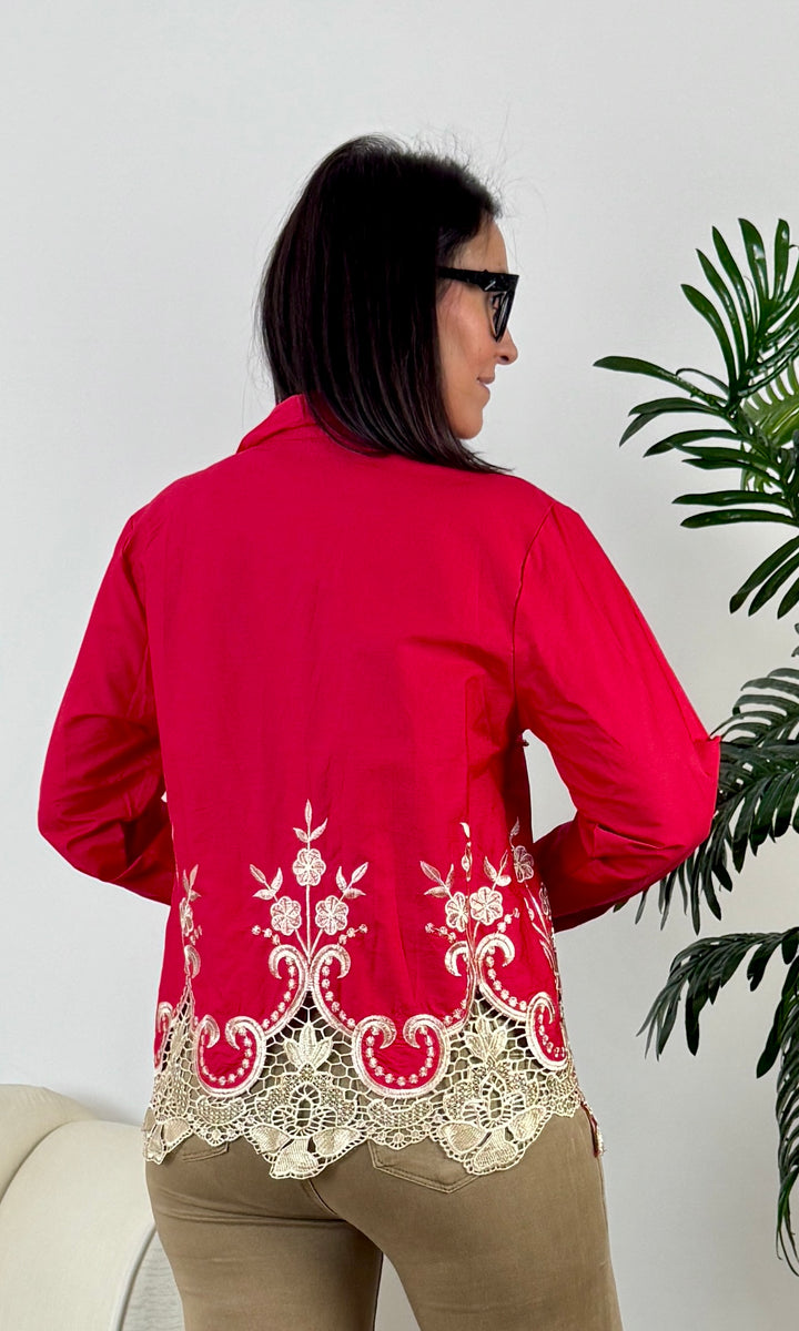 Camisa Blonda Encaje Roja
